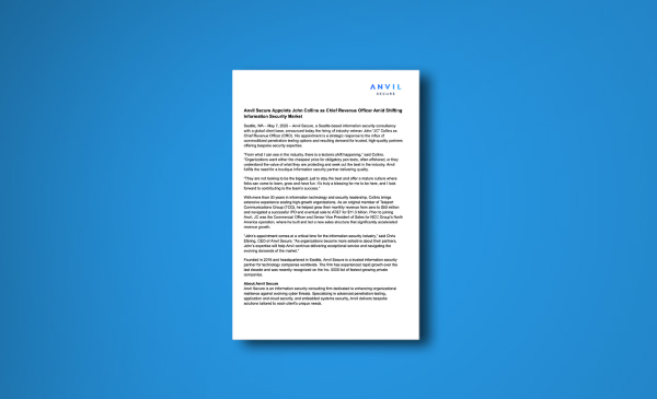 Anvil Secure Appoints John Collins as Chief Revenue Officer