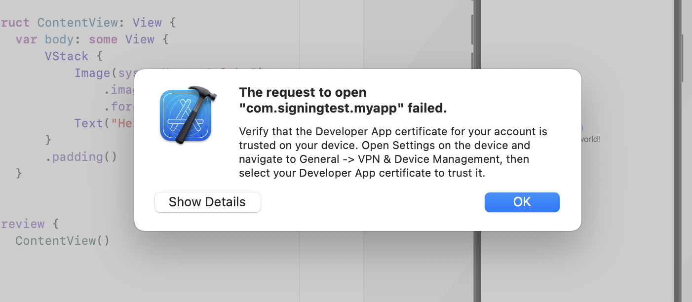 Developer must be trusted on iPhone