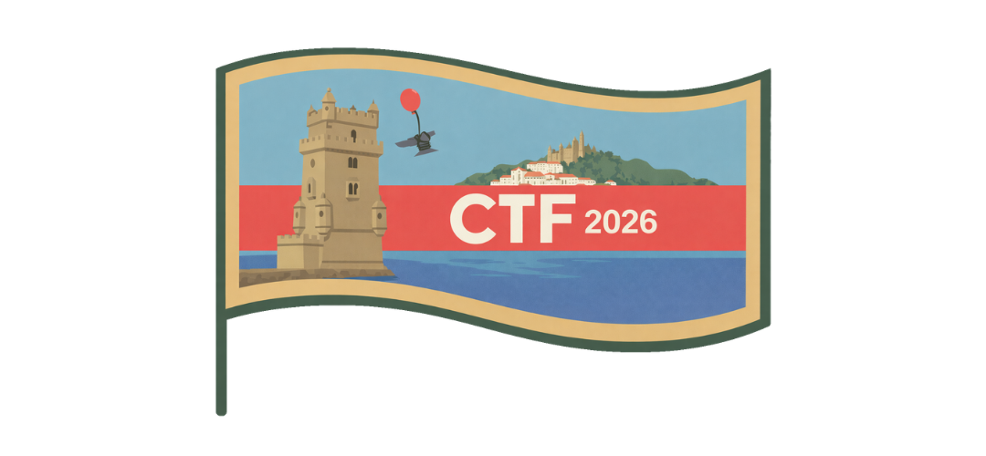 Illustrated banner-style logo for HammerCon CTF 2026, featuring a coastal scene with a stone tower, a distant hillside town, and a small flying figure holding a red balloon, with “CTF 2026” displayed prominently across a red stripe.
