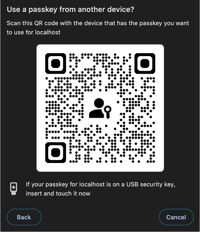 Cross-Device Authentication QR code prompt for passkeys