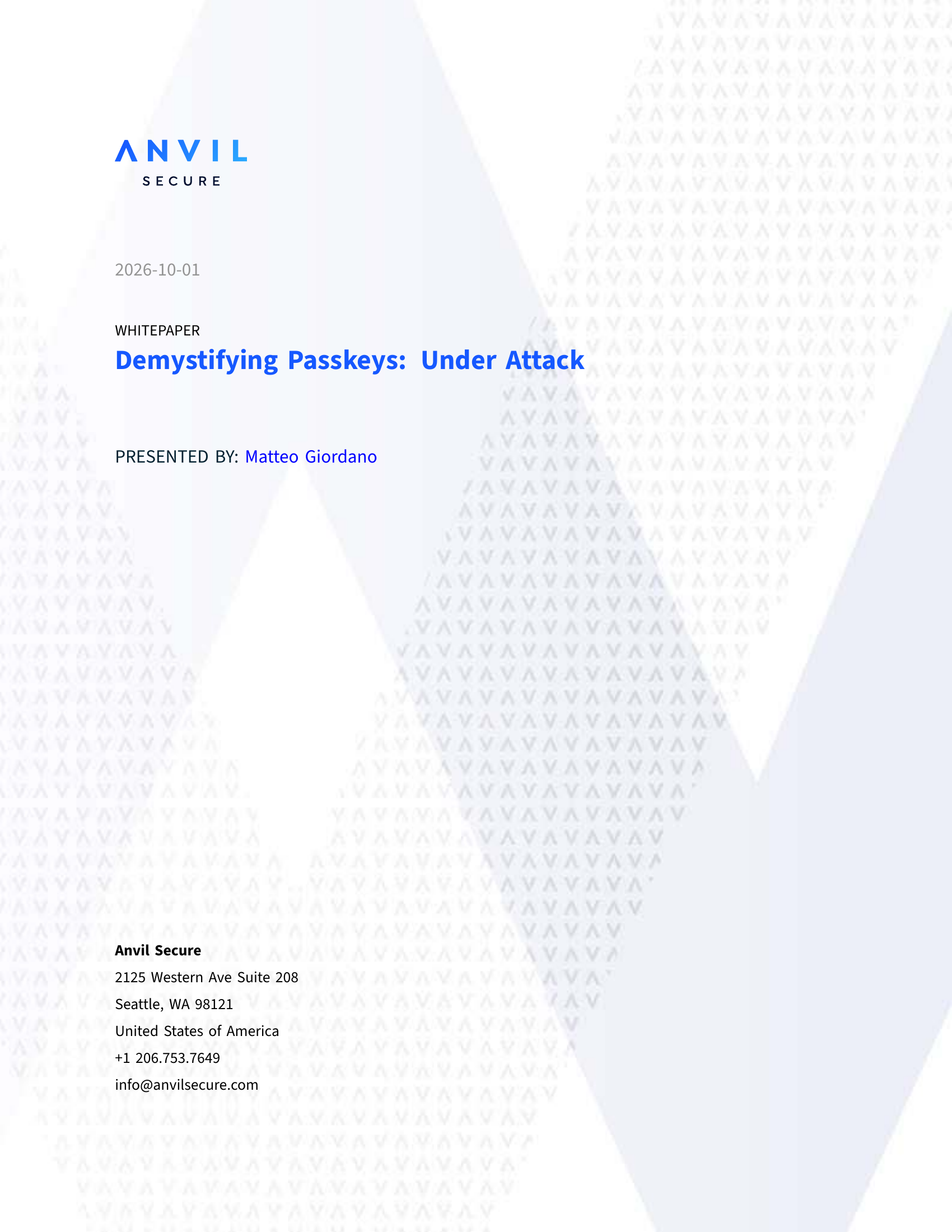 Cover of the Anvil Secure whitepaper "Demystifying Passkeys: Under Attack" by Matteo Giordano.